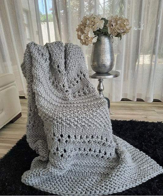 Grey Luxury Hand Knitted Blanket